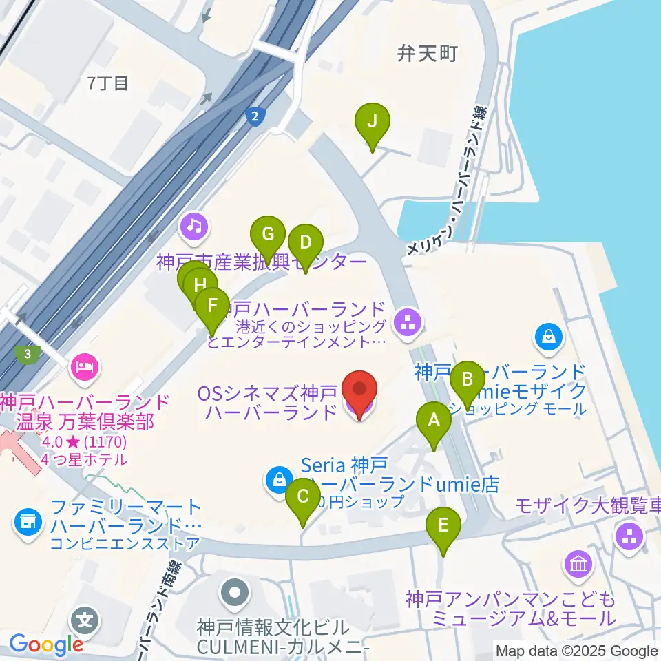 OSシネマズ神戸ハーバーランド周辺の駐車場・コインパーキング一覧地図