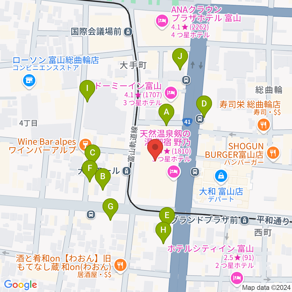 JMAXシアターとやま周辺の駐車場・コインパーキング一覧地図