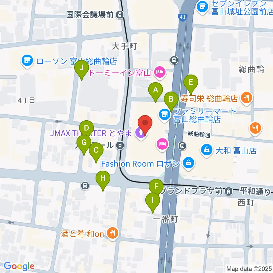 JMAXシアターとやま周辺の駐車場・コインパーキング一覧地図