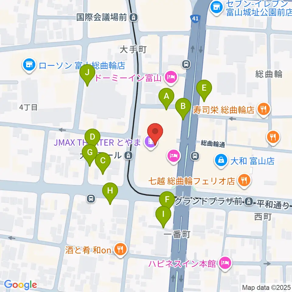 JMAXシアターとやま周辺の駐車場・コインパーキング一覧地図