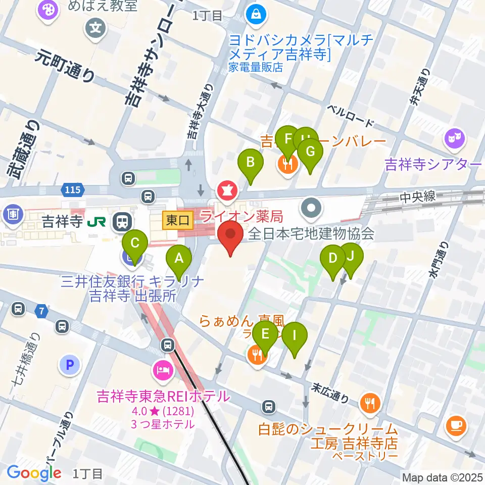 吉祥寺オデヲン周辺の駐車場・コインパーキング一覧地図