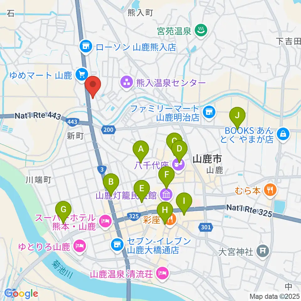 山鹿楽器店 N,Y-MUSIC周辺の駐車場・コインパーキング一覧地図