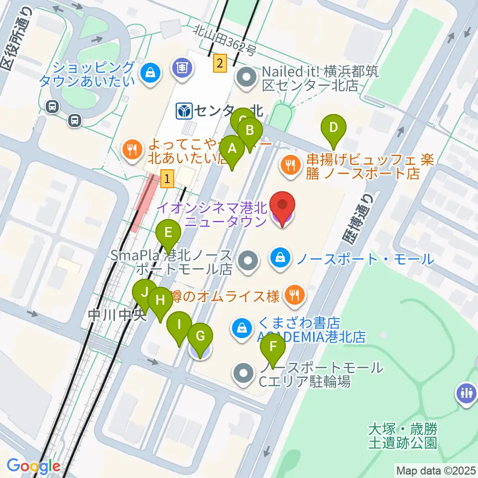 イオンシネマ港北ニュータウン周辺の駐車場・コインパーキング一覧地図