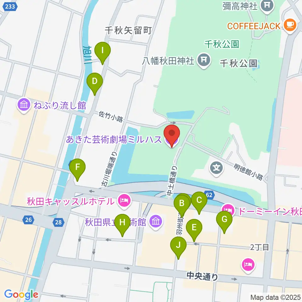 あきた芸術劇場ミルハス周辺の駐車場・コインパーキング一覧地図