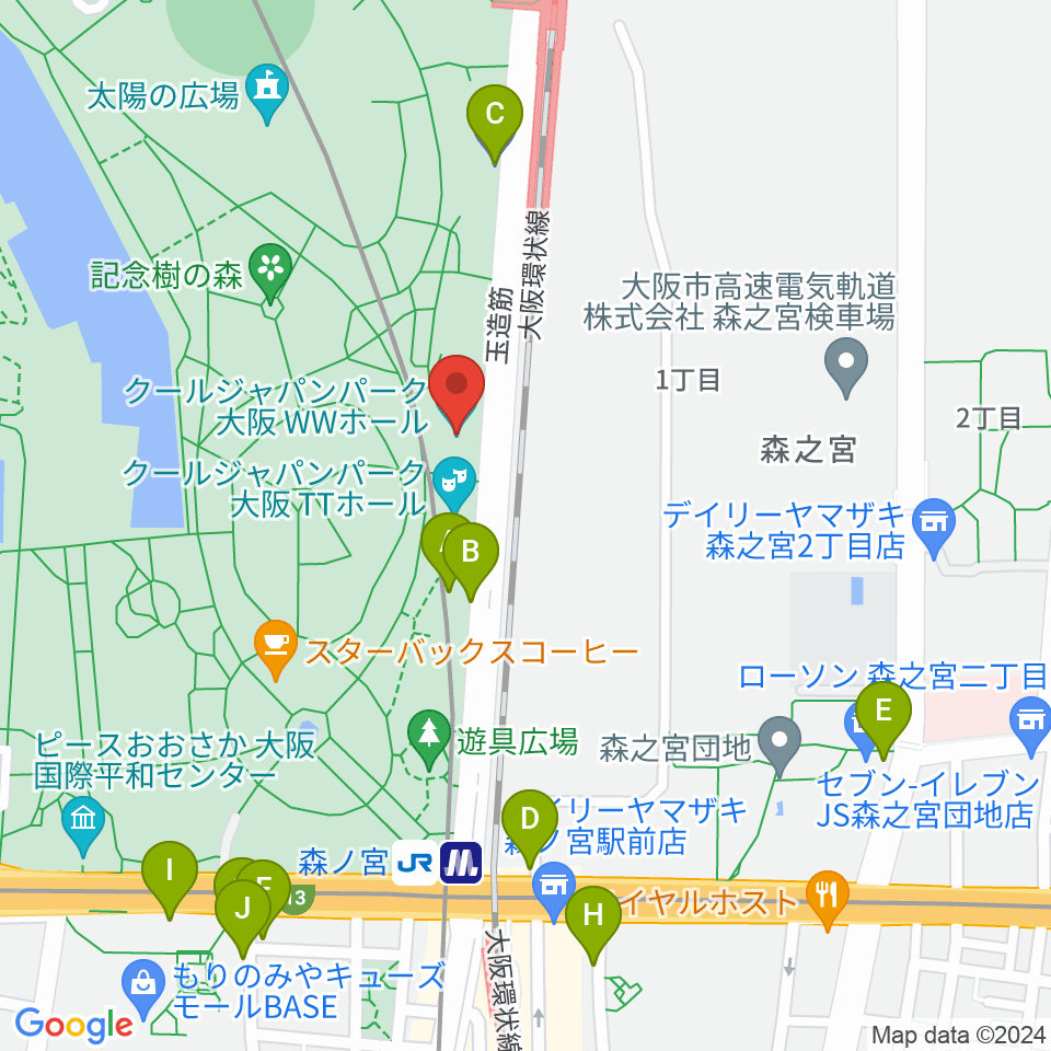 クールジャパンパーク大阪周辺の駐車場・コインパーキング一覧地図