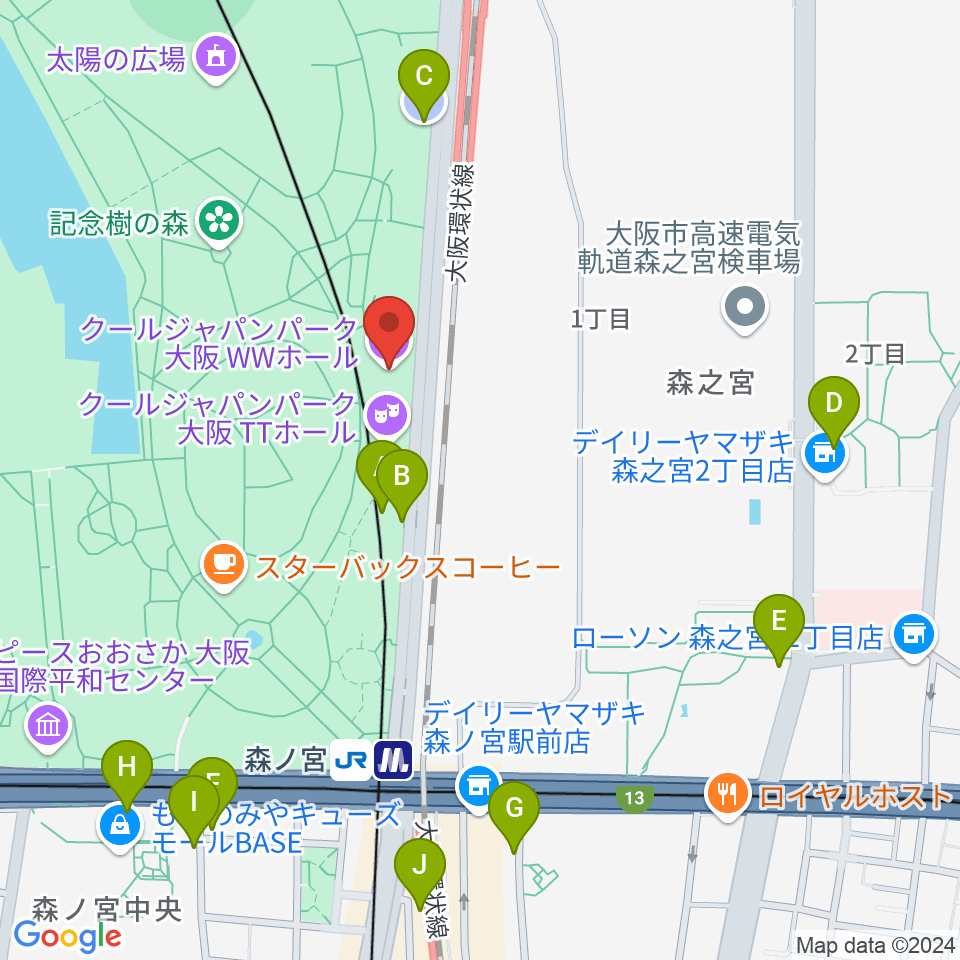 クールジャパンパーク大阪周辺の駐車場・コインパーキング一覧地図