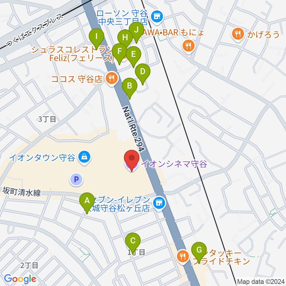 イオンシネマ守谷周辺の駐車場・コインパーキング一覧地図