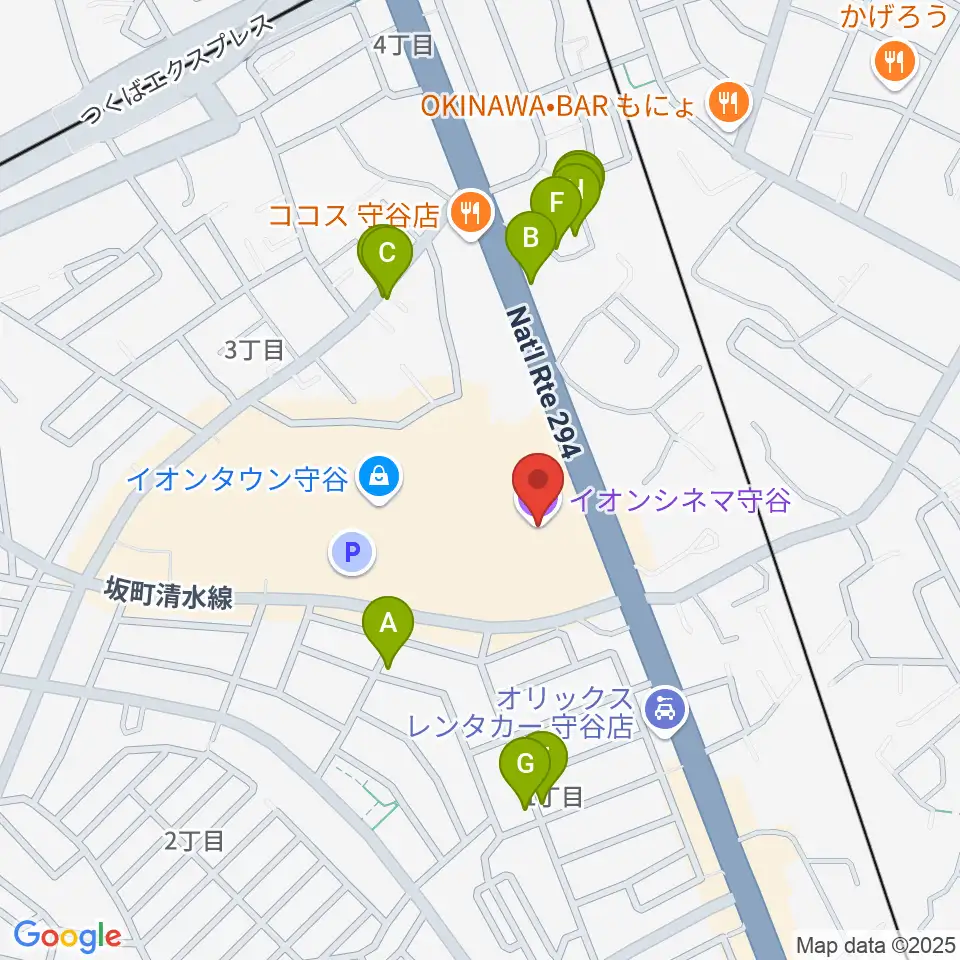 イオンシネマ守谷周辺の駐車場・コインパーキング一覧地図