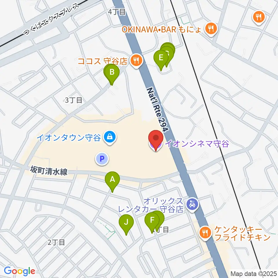 イオンシネマ守谷周辺の駐車場・コインパーキング一覧地図