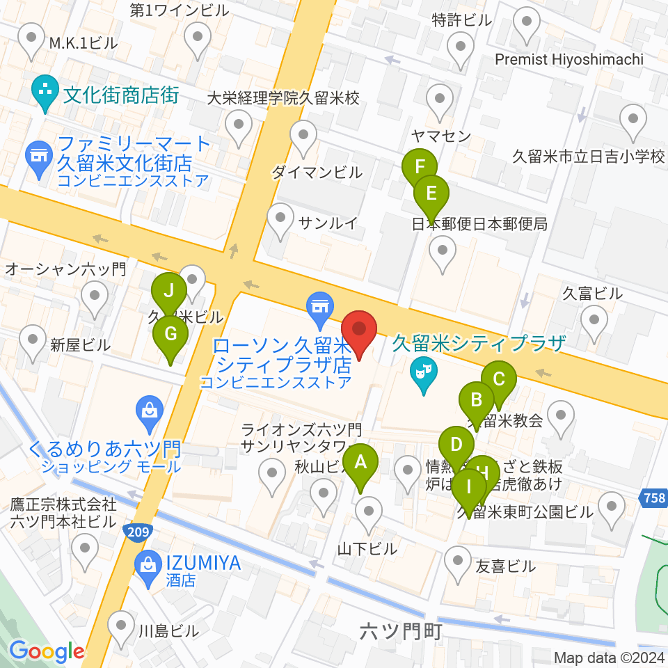 小川楽器 久留米シティプラザ店周辺の駐車場・コインパーキング一覧地図