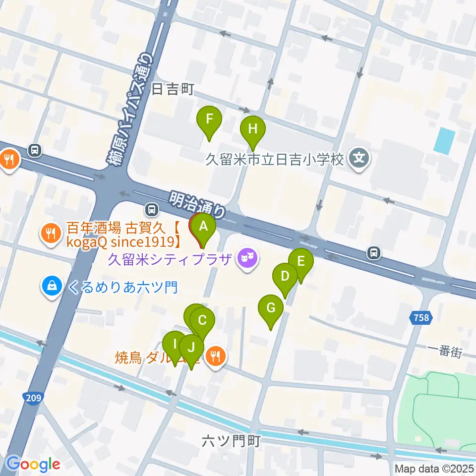 小川楽器 久留米シティプラザ店周辺の駐車場・コインパーキング一覧地図