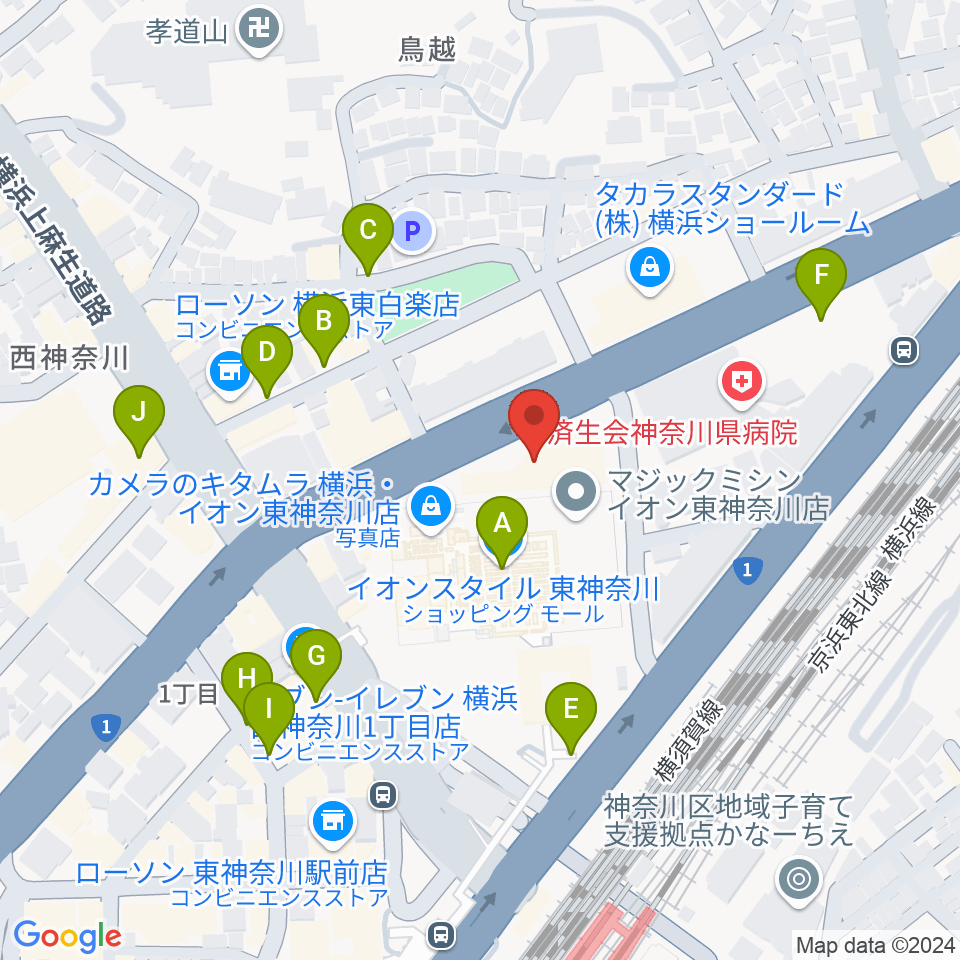 横浜市神奈川公会堂周辺の駐車場・コインパーキング一覧地図