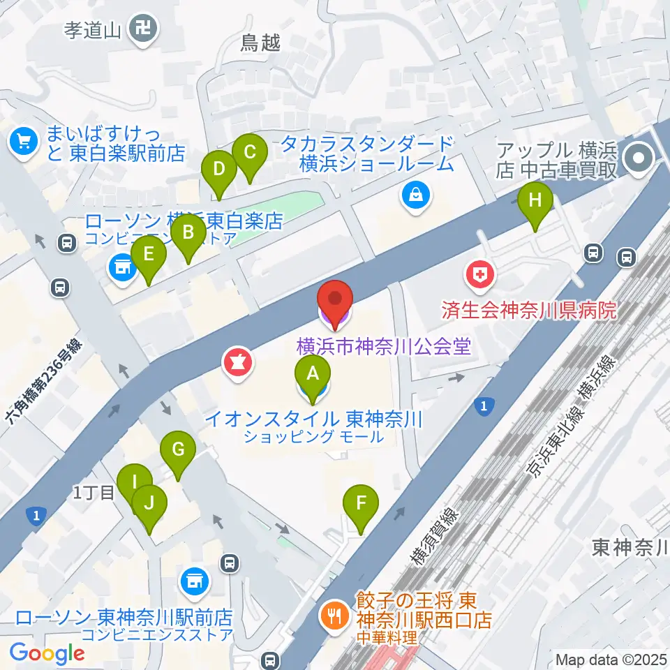 横浜市神奈川公会堂周辺の駐車場・コインパーキング一覧地図