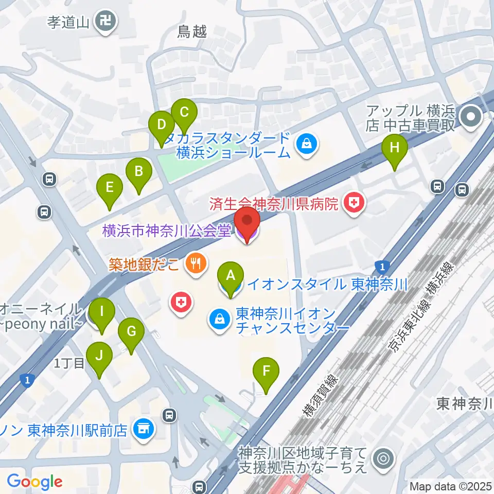 横浜市神奈川公会堂周辺の駐車場・コインパーキング一覧地図