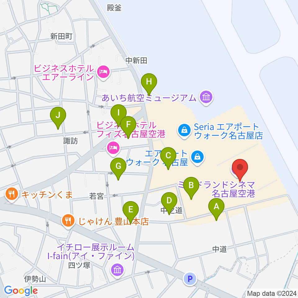 ミッドランドシネマ名古屋空港周辺の駐車場・コインパーキング一覧地図