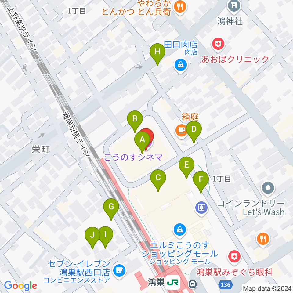 こうのすシネマ周辺の駐車場・コインパーキング一覧地図