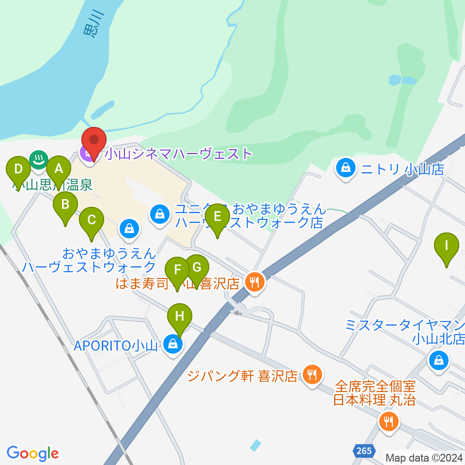 小山シネマハーヴェスト周辺の駐車場・コインパーキング一覧地図