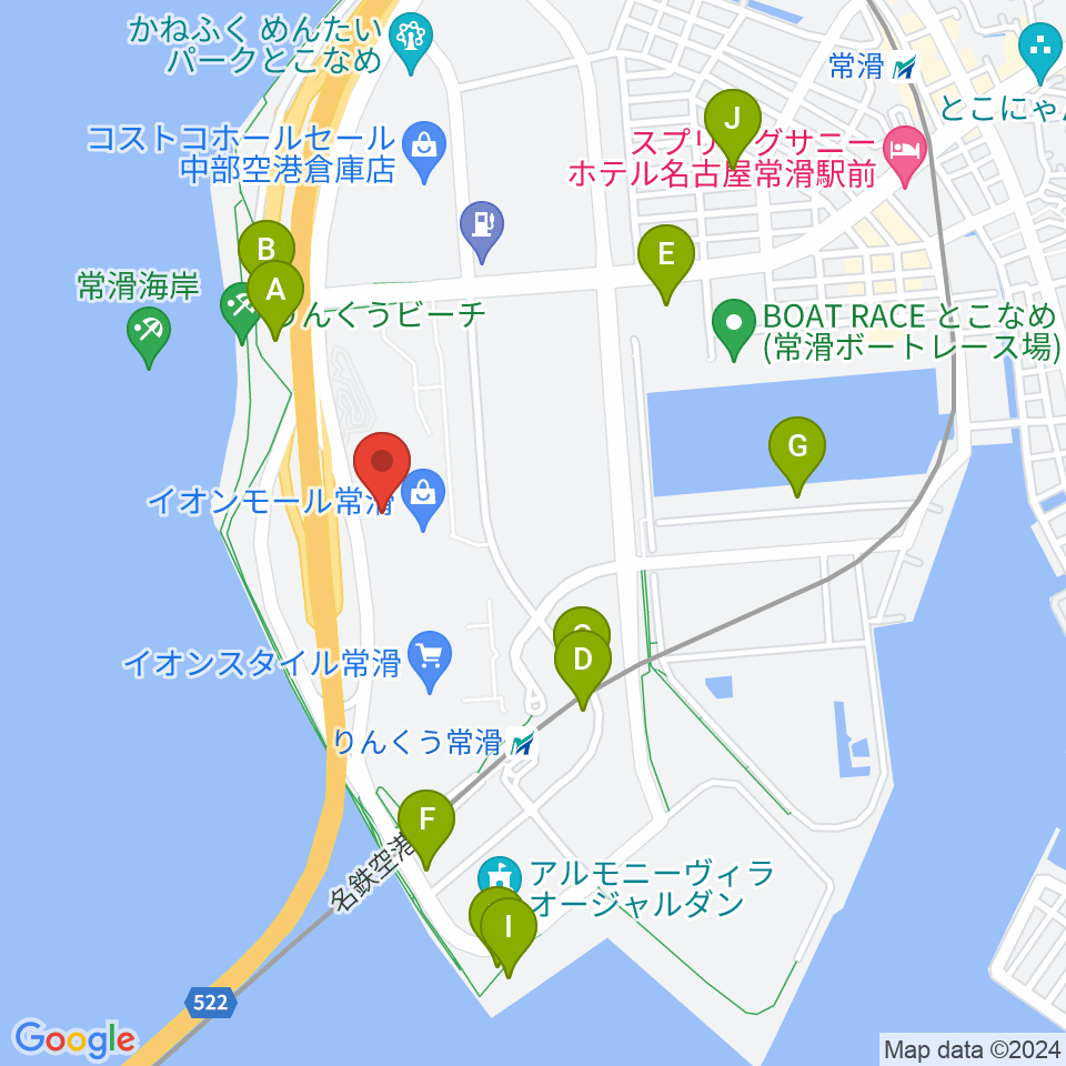 イオンシネマ常滑周辺の駐車場・コインパーキング一覧地図