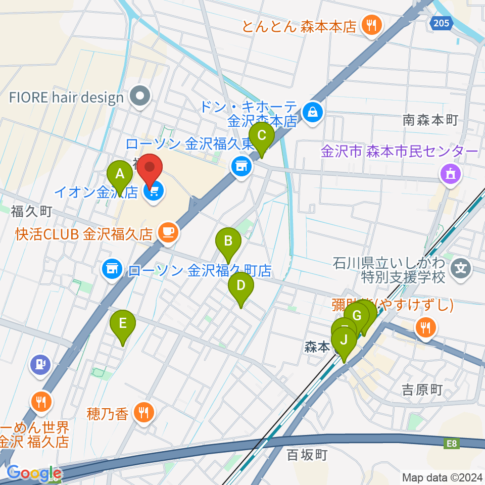 イオンシネマ金沢周辺の駐車場・コインパーキング一覧地図