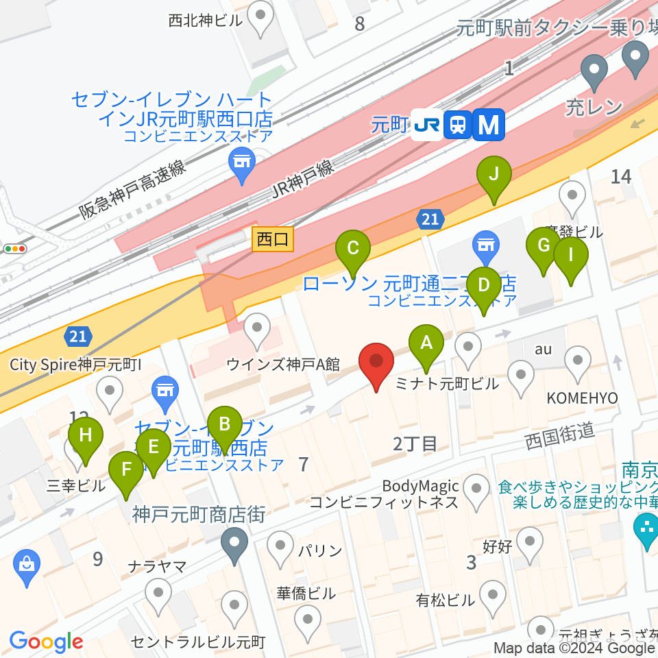 BASS ON TOPピアノスタジオ神戸元町店周辺の駐車場・コインパーキング一覧地図