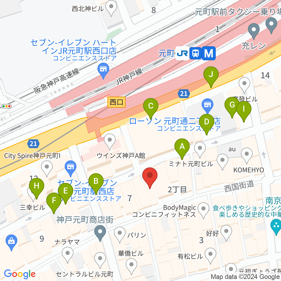 ベースオントップ神戸元町店周辺の駐車場・コインパーキング一覧地図
