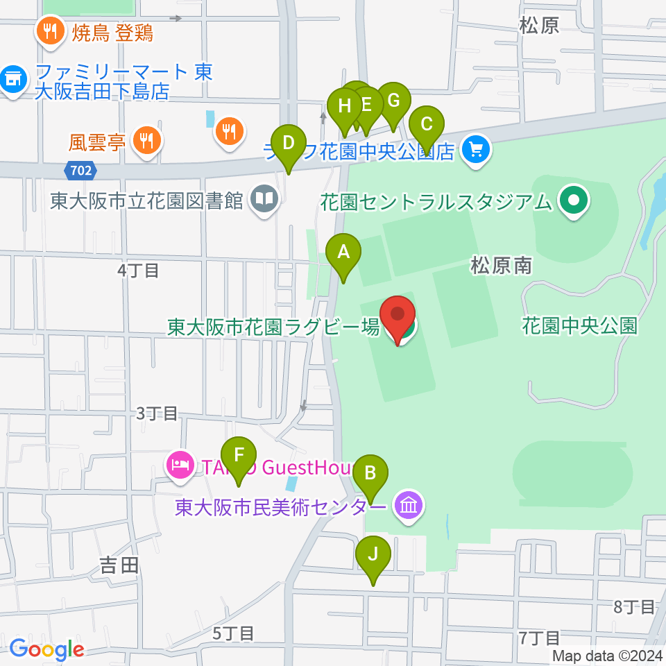 東大阪市花園ラグビー場周辺の駐車場・コインパーキング一覧地図