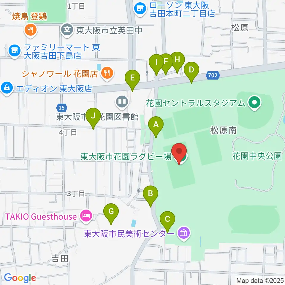 東大阪市花園ラグビー場周辺の駐車場・コインパーキング一覧地図