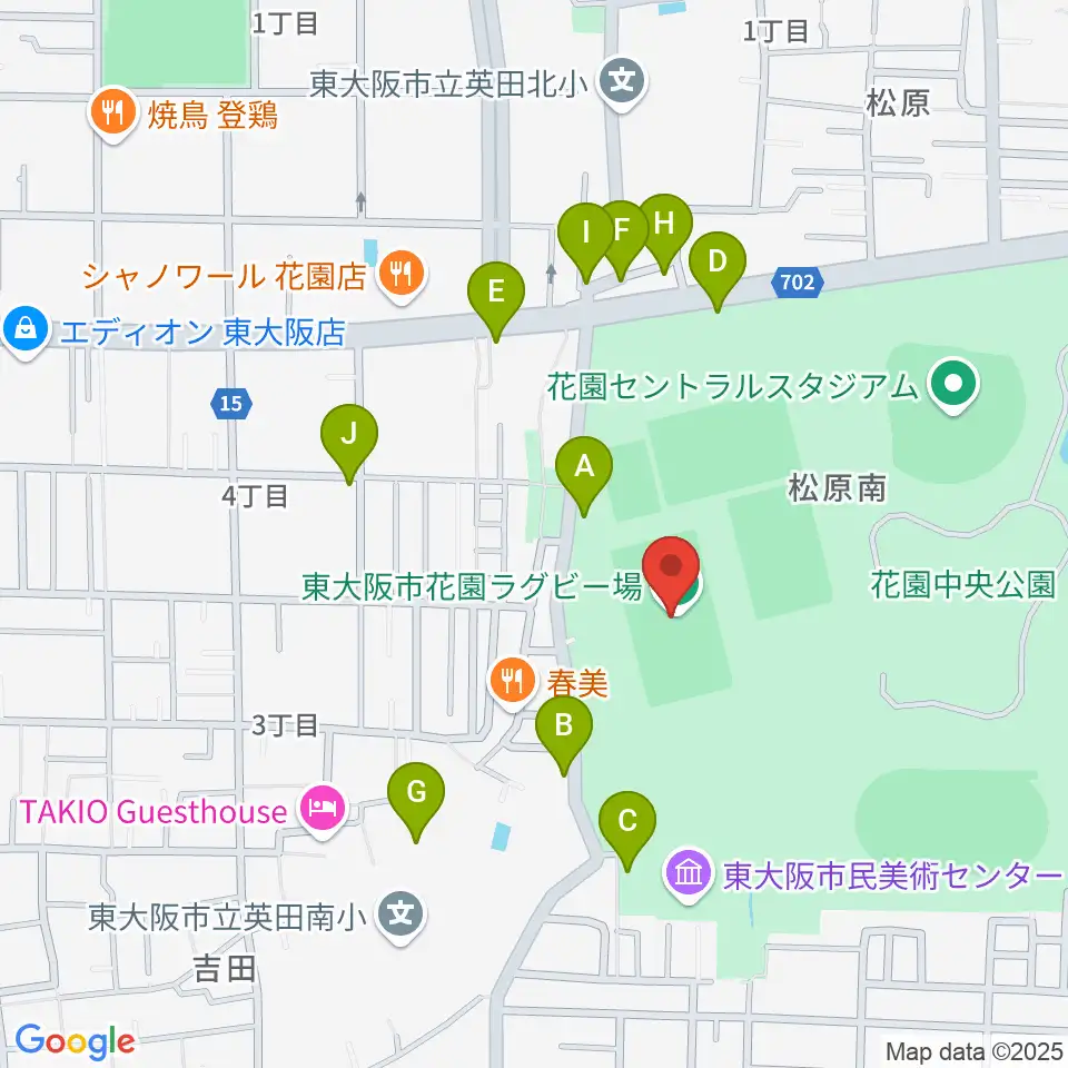 東大阪市花園ラグビー場周辺の駐車場・コインパーキング一覧地図