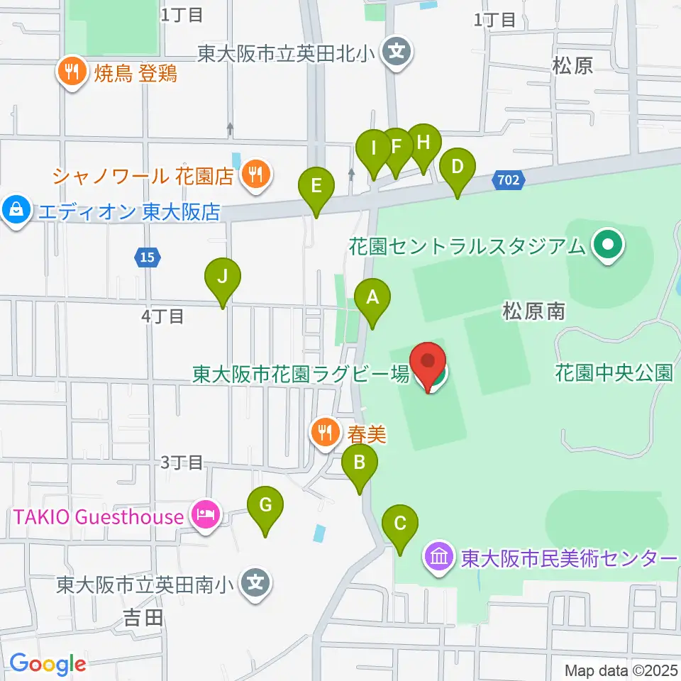 東大阪市花園ラグビー場周辺の駐車場・コインパーキング一覧地図