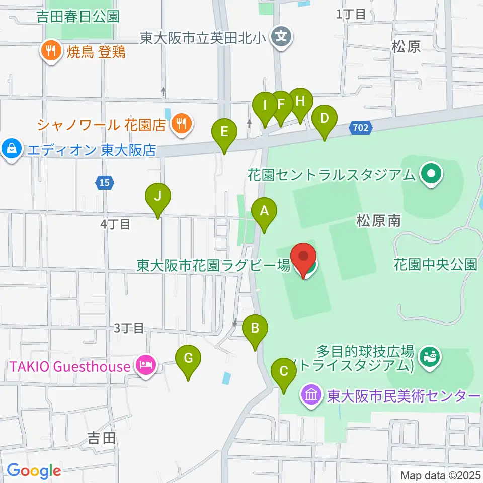東大阪市花園ラグビー場周辺の駐車場・コインパーキング一覧地図