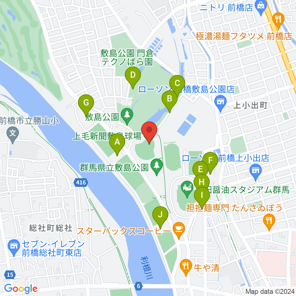 上毛新聞敷島球場周辺の駐車場・コインパーキング一覧地図