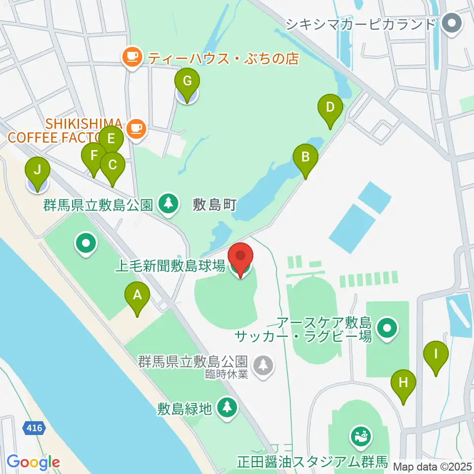 上毛新聞敷島球場周辺の駐車場・コインパーキング一覧地図