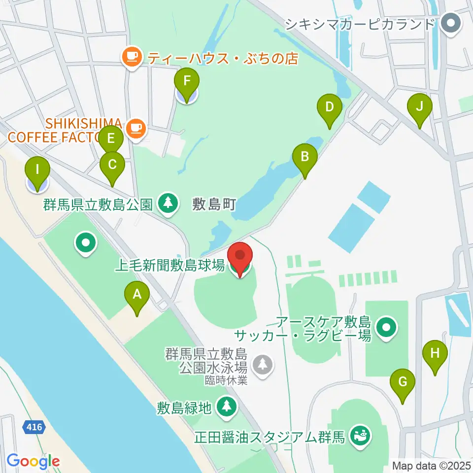 上毛新聞敷島球場周辺の駐車場・コインパーキング一覧地図