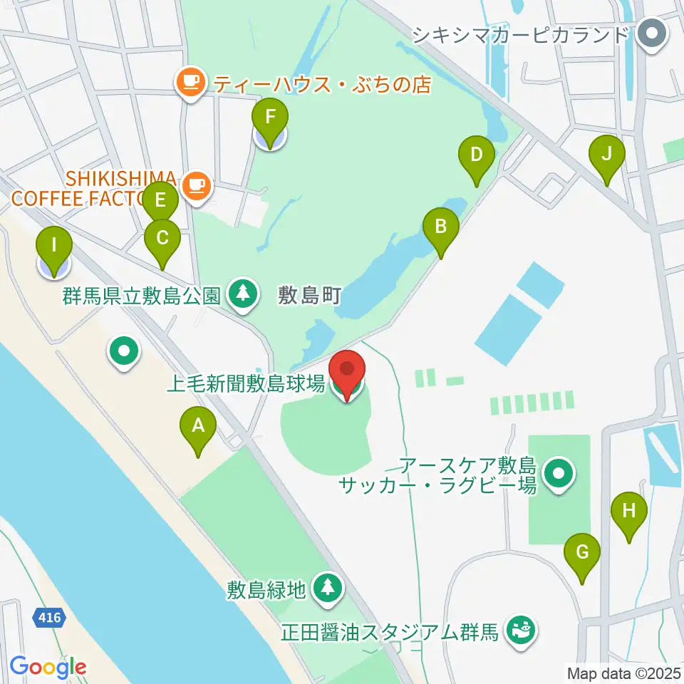 上毛新聞敷島球場周辺の駐車場・コインパーキング一覧地図