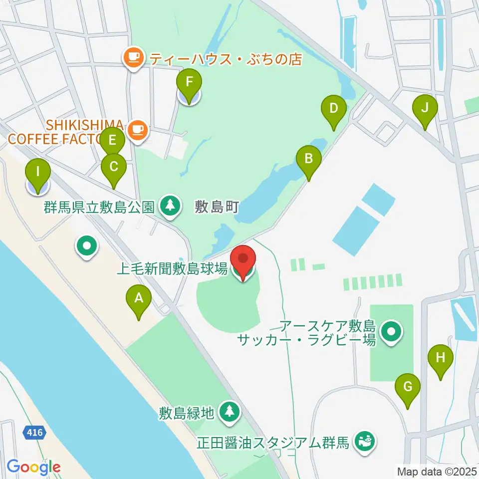 上毛新聞敷島球場周辺の駐車場・コインパーキング一覧地図