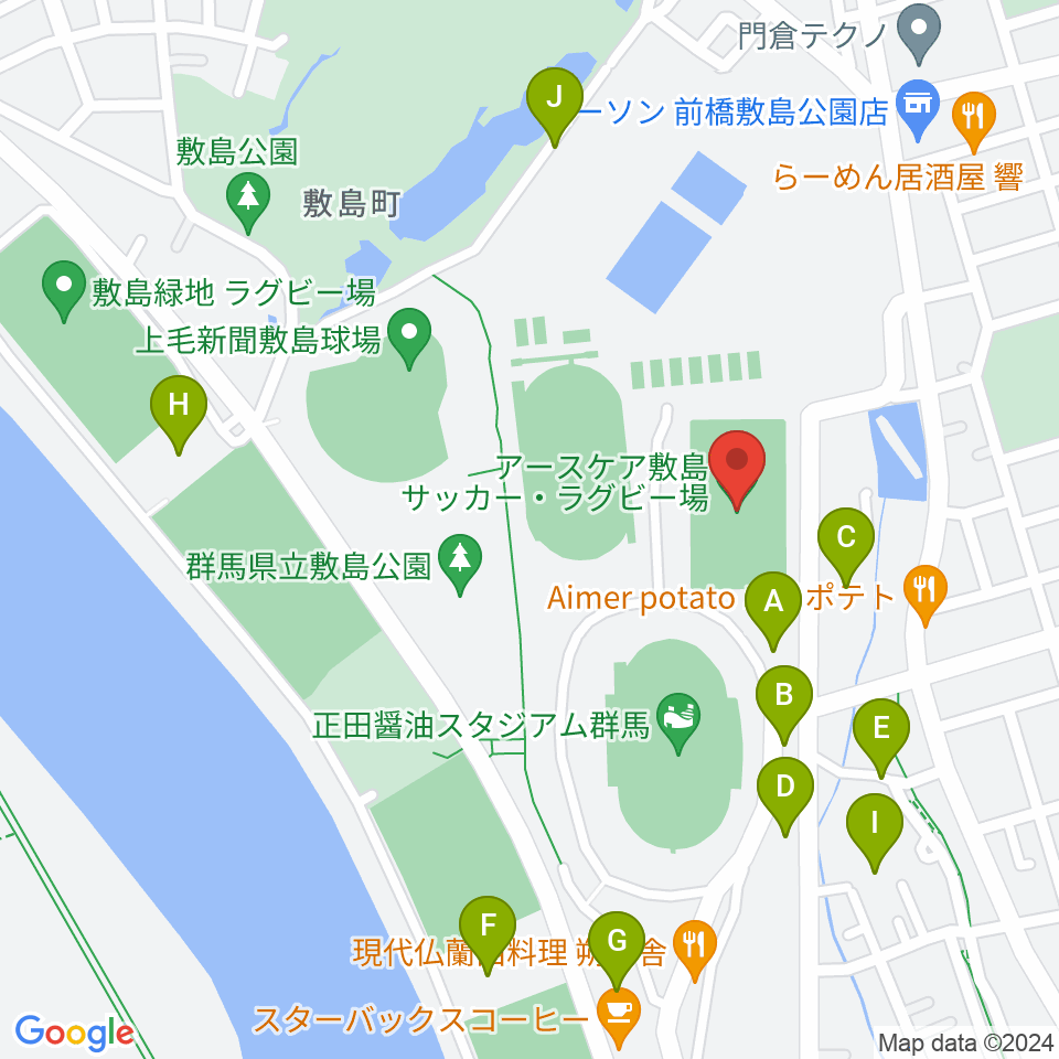 アースケア敷島サッカー・ラグビー場周辺の駐車場・コインパーキング一覧地図