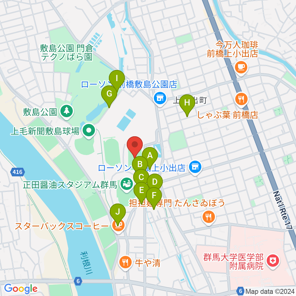 アースケア敷島サッカー・ラグビー場周辺の駐車場・コインパーキング一覧地図