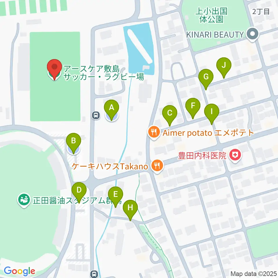 アースケア敷島サッカー・ラグビー場周辺の駐車場・コインパーキング一覧地図