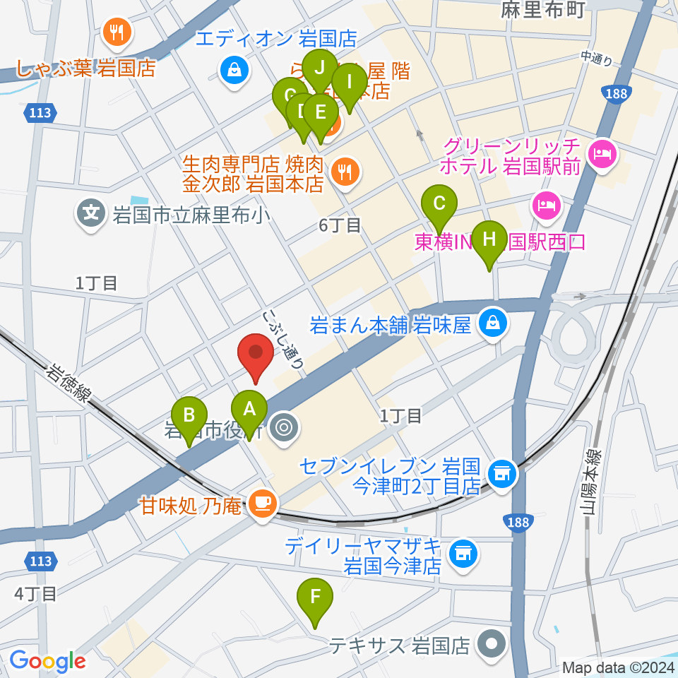 岩国市民文化会館周辺の駐車場・コインパーキング一覧地図