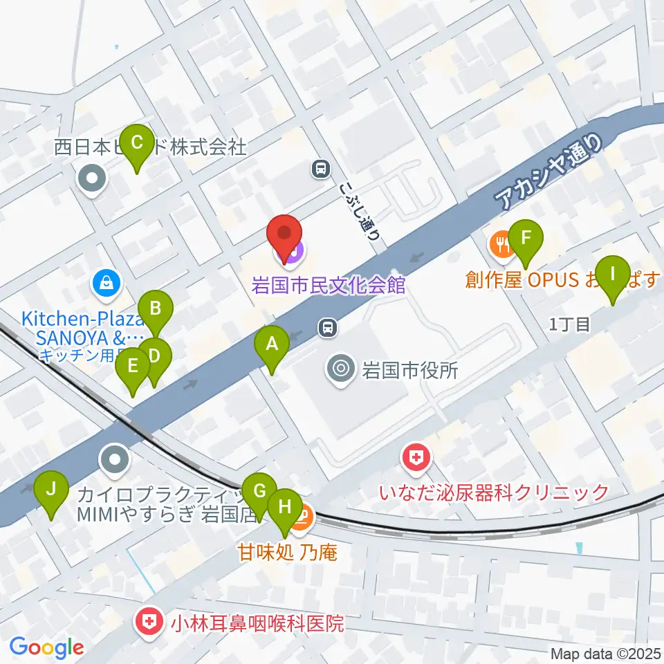 岩国市民文化会館周辺の駐車場・コインパーキング一覧地図
