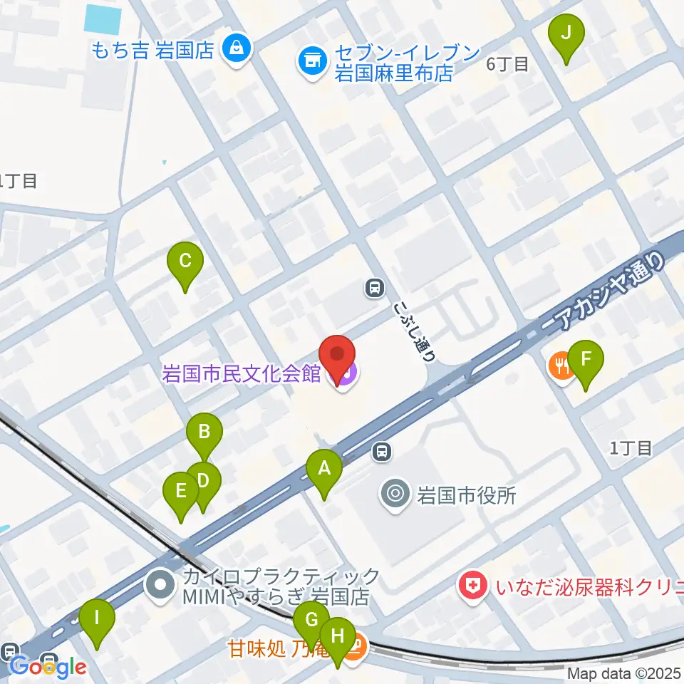 岩国市民文化会館周辺の駐車場・コインパーキング一覧地図