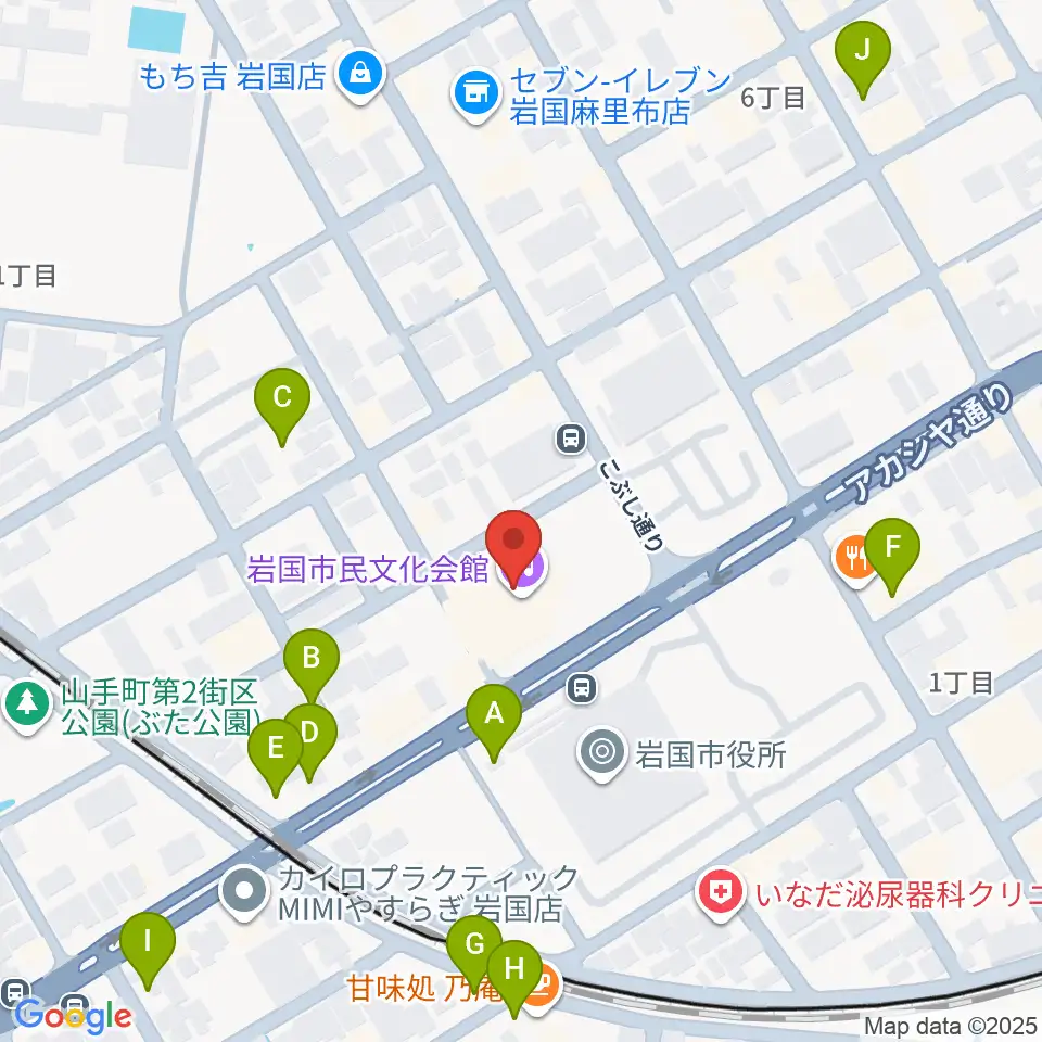 岩国市民文化会館周辺の駐車場・コインパーキング一覧地図