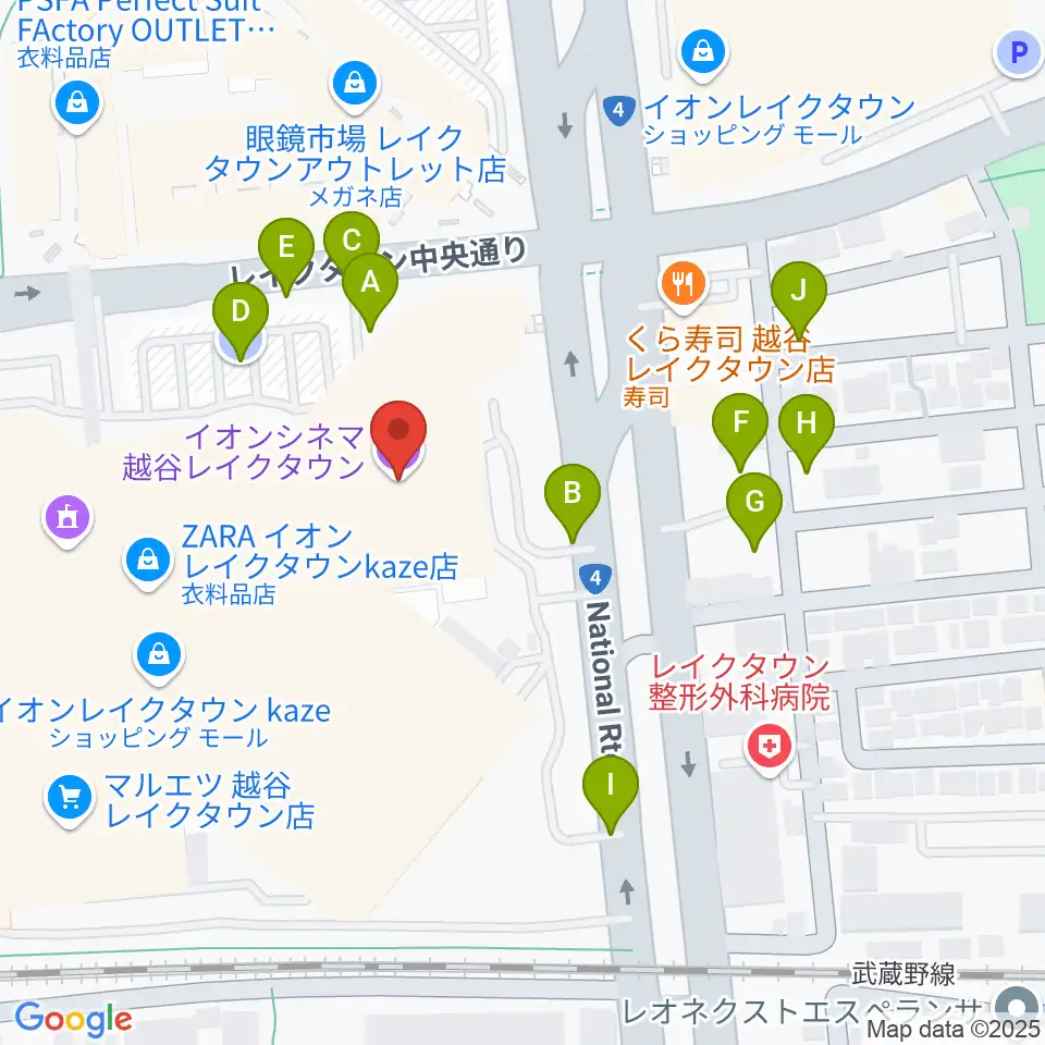 イオンシネマ越谷レイクタウン周辺の駐車場・コインパーキング一覧地図