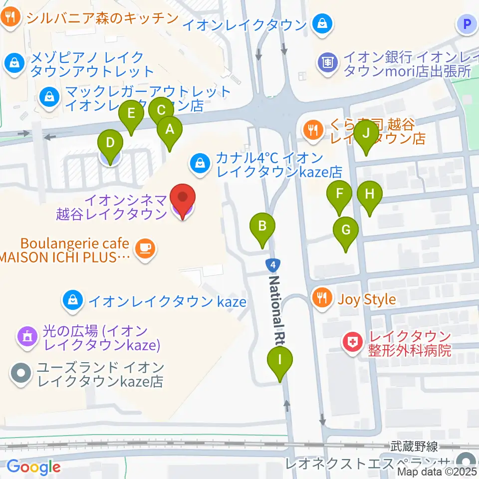 イオンシネマ越谷レイクタウン周辺の駐車場・コインパーキング一覧地図