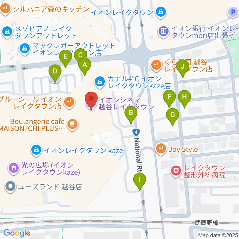 イオンシネマ越谷レイクタウン周辺の駐車場・コインパーキング一覧地図