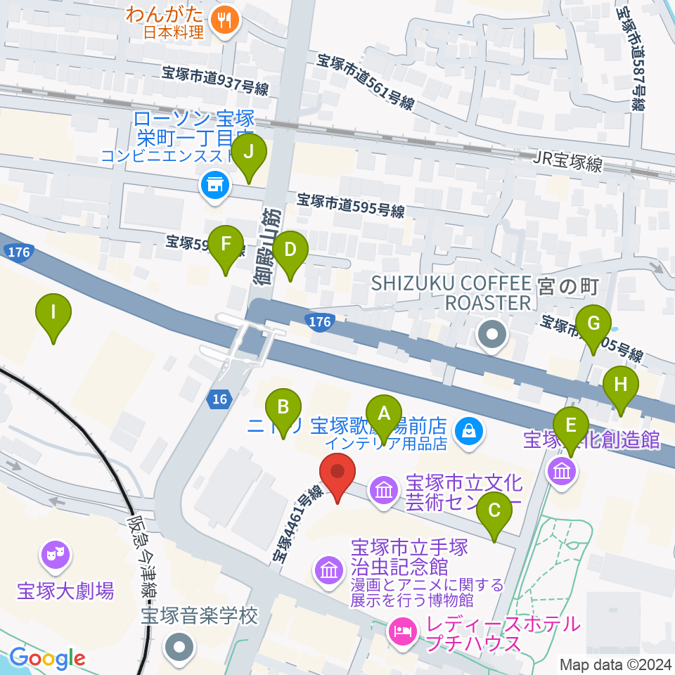 宝塚市立文化芸術センター周辺の駐車場・コインパーキング一覧地図