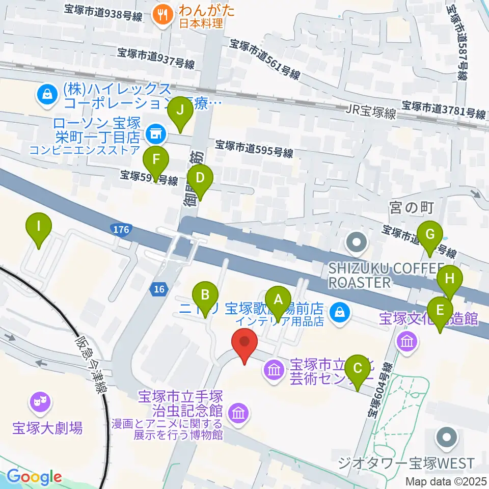宝塚市立文化芸術センター周辺の駐車場・コインパーキング一覧地図