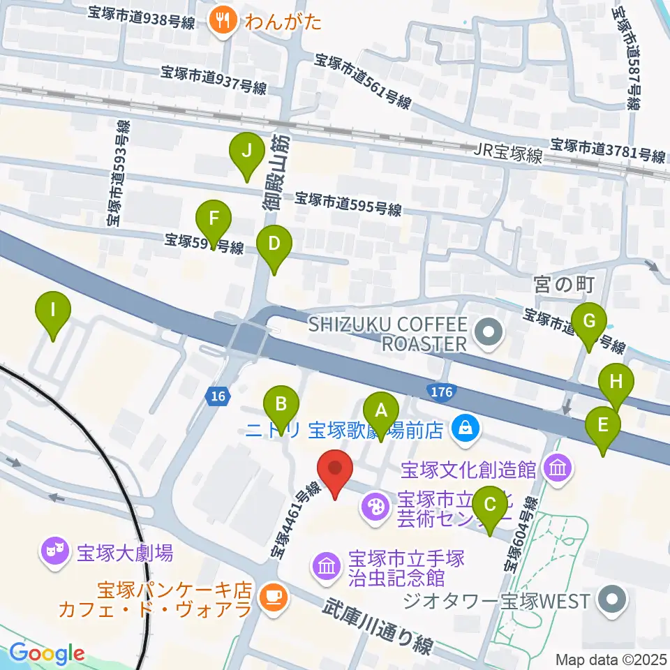 宝塚市立文化芸術センター周辺の駐車場・コインパーキング一覧地図