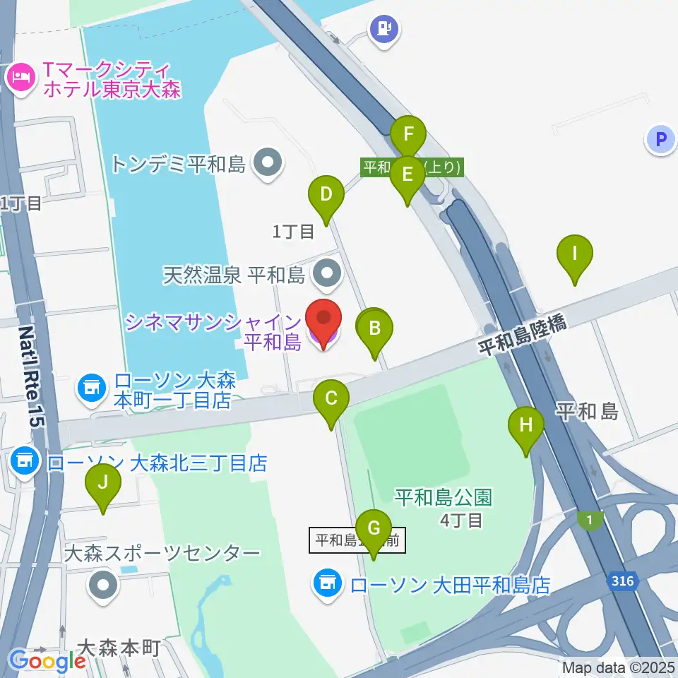 シネマサンシャイン平和島周辺の駐車場・コインパーキング一覧地図