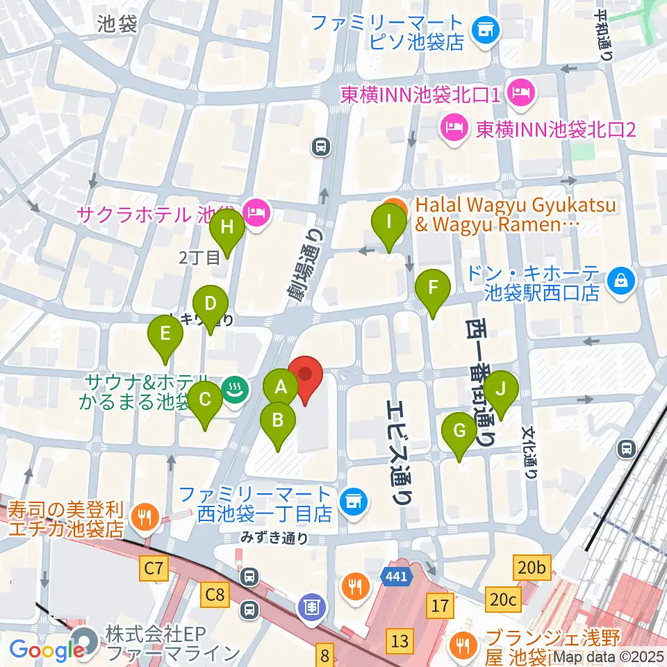 池袋シネマ・ロサ周辺の駐車場・コインパーキング一覧地図